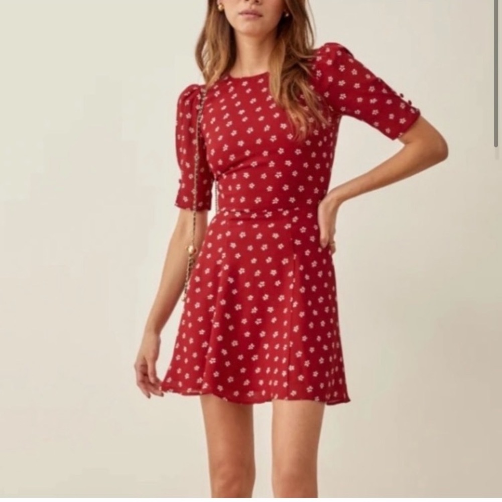 Reformation Bard Dress, Red and Floral, size 4, never worn!